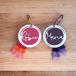 Personalized bag charm, Beach bag accessories, Acrylic name keychain, Bogg Bag tassel, Name beach tote bag
