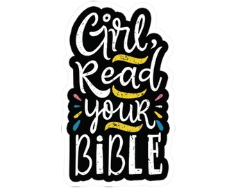 Christelijke Jezus-sticker met gestanste vorm, meisje, sticker 'Lees je Bijbel', 'Zoek Jezus Christus', sticker voor waterfles, beker of laptop met christelijke thema's.