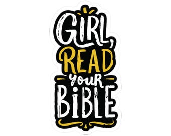 Christian Jesus Kiss-Cut Sticker, Girl, Read Your Bible Sticker, Seek Jesus Christ, Faith Christianity Water Bottle, Tumbler, Laptop Sticker