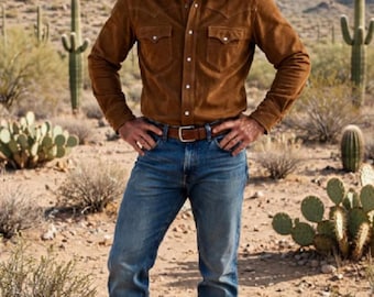 Vintage Suede Leather Trucker Shirt Handmade Western Wear