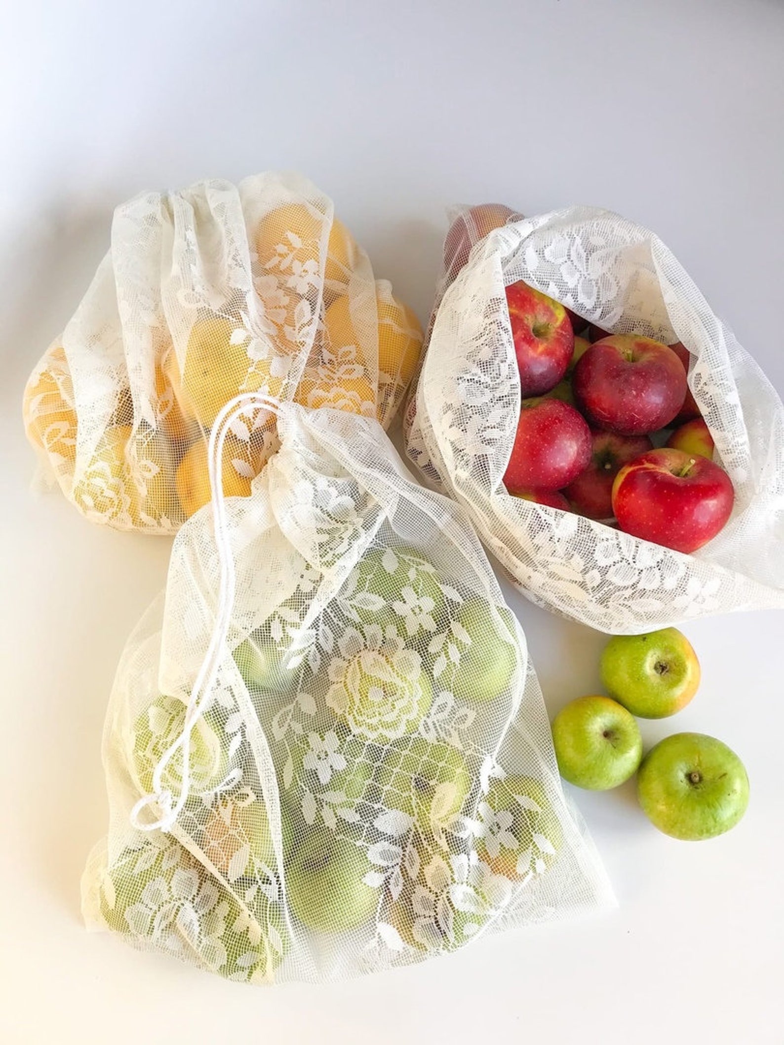 Reusable bags for buying fruits and vegetables. Mesh bag made Etsy