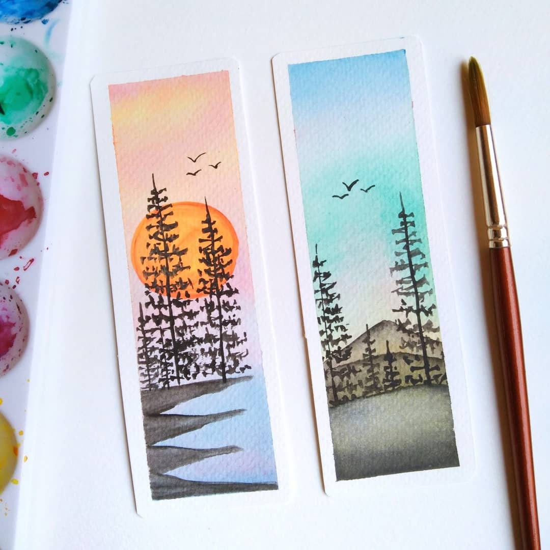 Watercolour bookmark landscape bookmark sunset bookmark Etsy