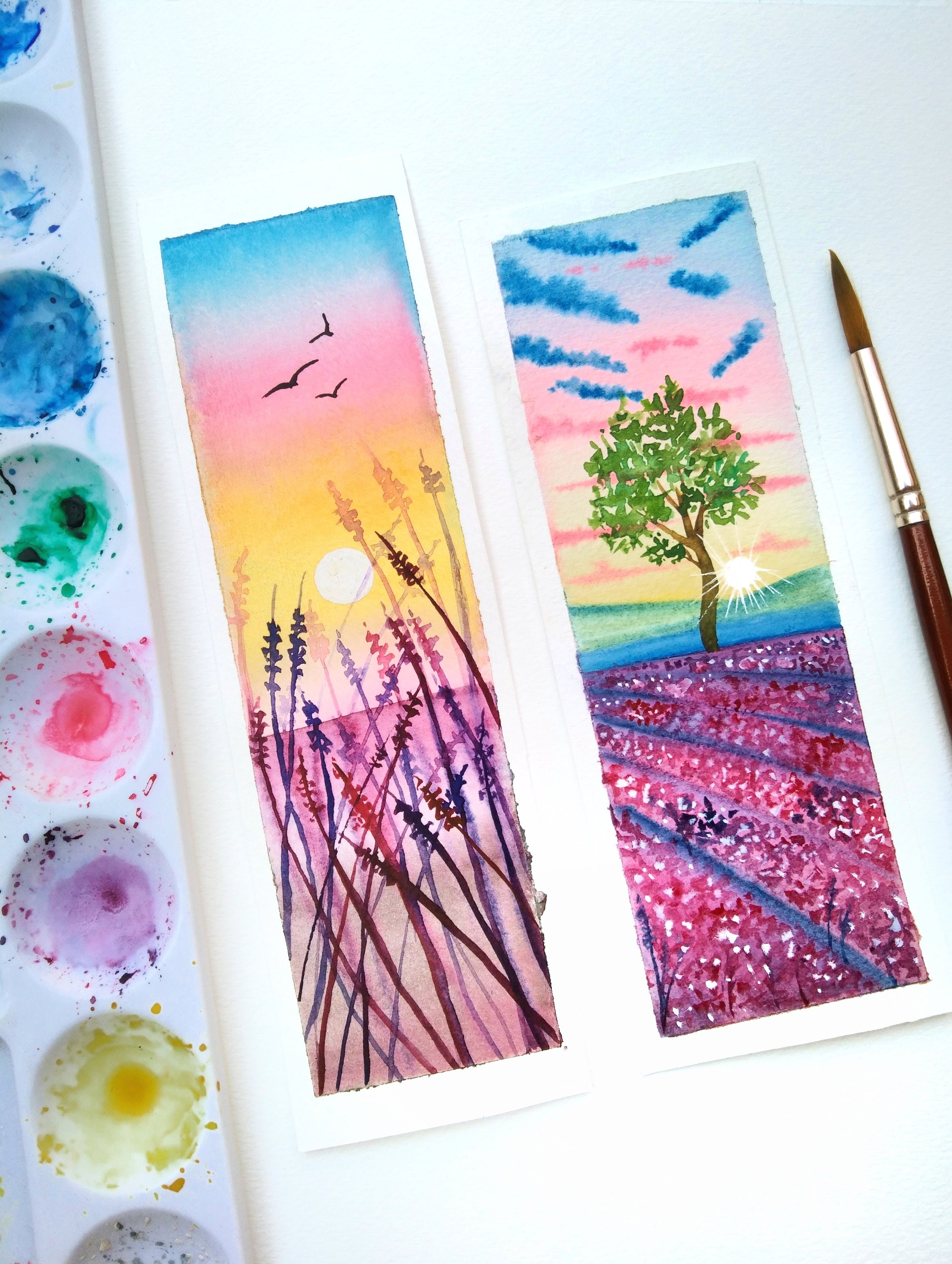 lavender-field-bookmark-landscape-bookmark-watercolor-etsy