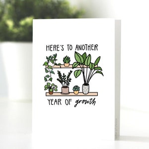 Une autre année de carte de voeux de croissance, Punny, amoureux des plantes, carte d'anniversaire
