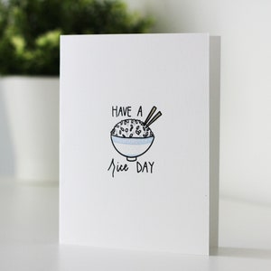 Carte de jour RICE, carte de voeux, Punny, fait main, carte gourmande, amitié, carte d'anniversaire