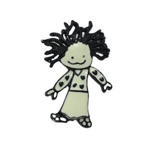 Steinmetz Brooch Pin SFJ Raggedy Ann Doll White and Black Enameled Brooch #48989 Jewelry