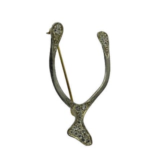 Wishbone Brooch, Pin Silver and Gold Tone with Rhinestones