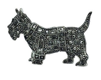 Scottie Dog Terrier Marcasite Brooch Pin Jewelry Vintage