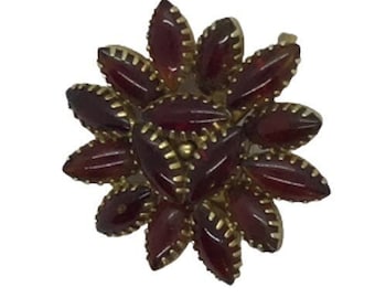 Brooch Vintage Flower Ruby Red Acrylic Cabochon