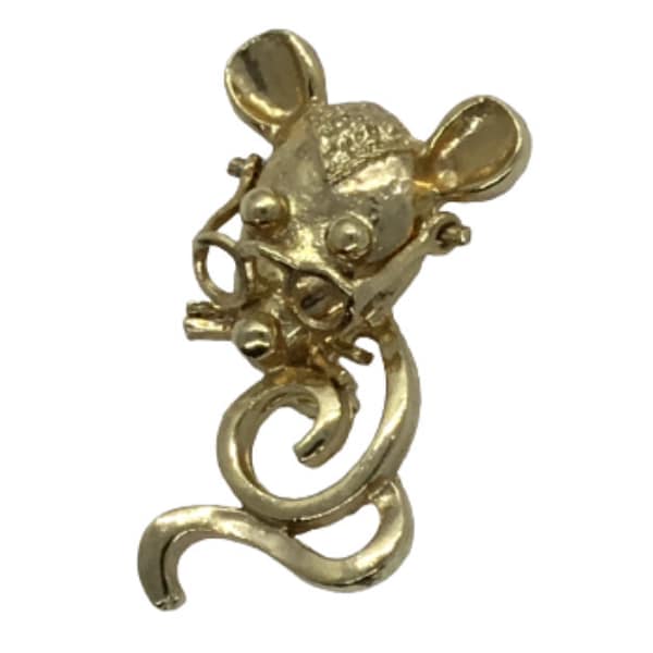 MJ Mouse and Glasses Brooch Gold Tone Moveable Spectacles