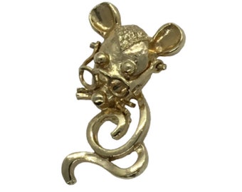 MJ Mouse and Glasses Brooch Gold Tone Moveable Spectacles