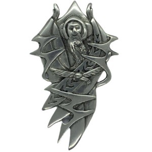 Vintage Wizard Celtic St Justin J.C. Pewter Brooch Jewelry Pin from Cornwall England