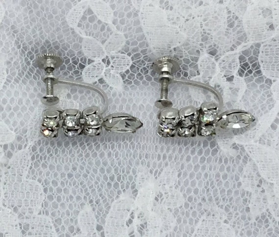 Earrings Vintage BELLE Screw On  Clear Rhinestone… - image 1