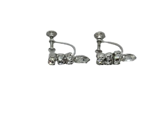 Earrings Vintage BELLE Screw On  Clear Rhinestone… - image 3