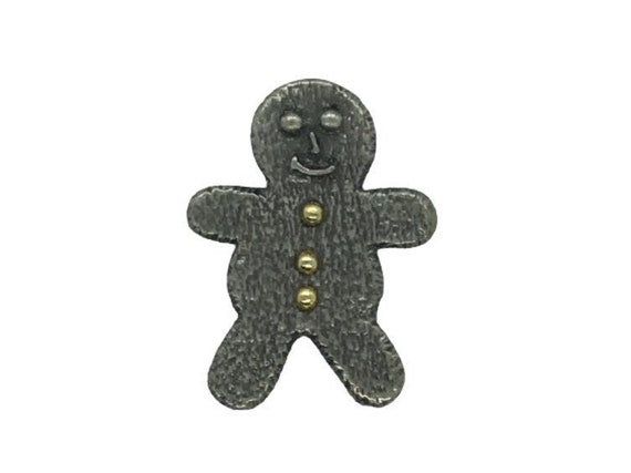 Gingerbread Brooch Silver Tone Signed HEL