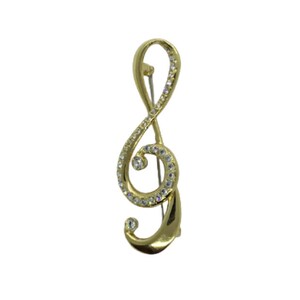 Butler Treble Clef Brooch Clear Rhinestones Gold Tone Music