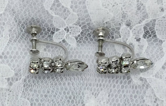Earrings Vintage BELLE Screw On  Clear Rhinestone… - image 2