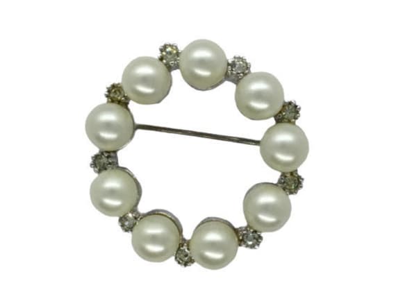 Designer Marvella Silver Tone Faux Pearl and Rhin… - image 1