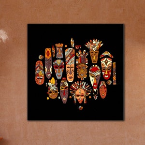African mask canvas Tribal mask print African tribal mask Ethnic wall decor Ethnic canvas print African wall art Abstract faces Modern art