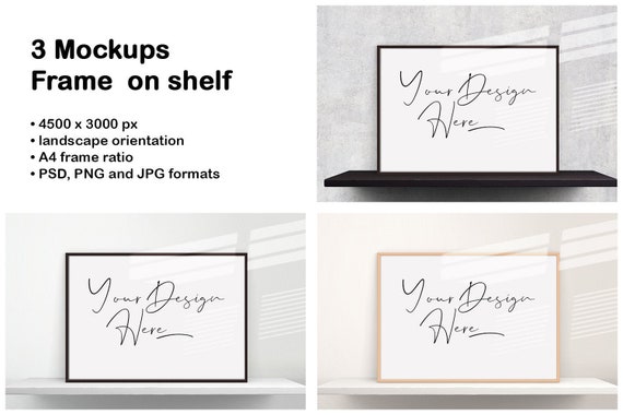 Download Bundle 3 Mockups Frame On The Shelf Landscape A4 Mockup Etsy