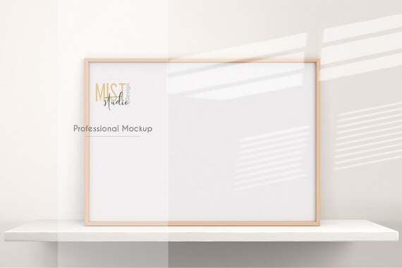 Download Wood Frame On The Beige Shelf Landscape A4 Mock Up Psd Etsy