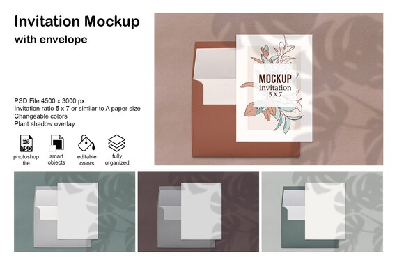 Mockup Invitation With Envelope 5 X7 Psd Print Mockup Etsy