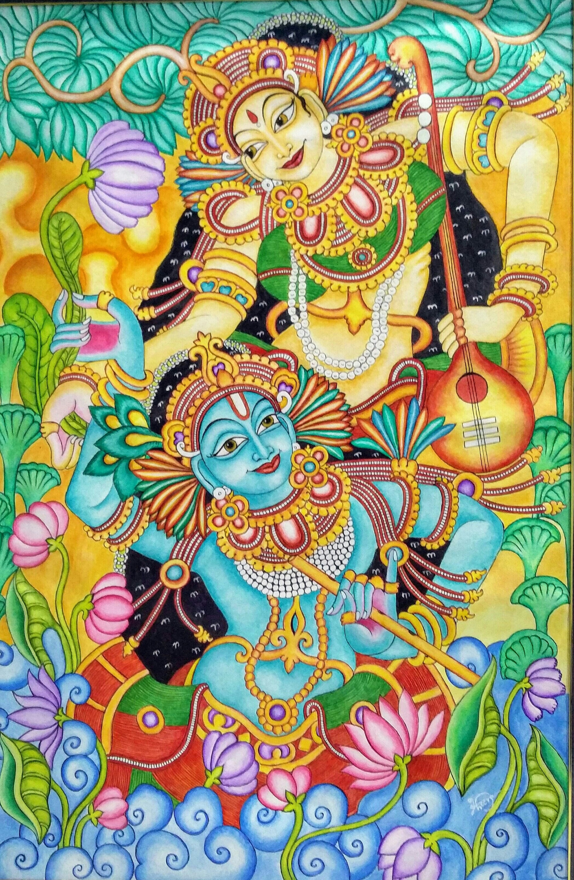 Radhamadhvam Kerala mural art style painting Etsy