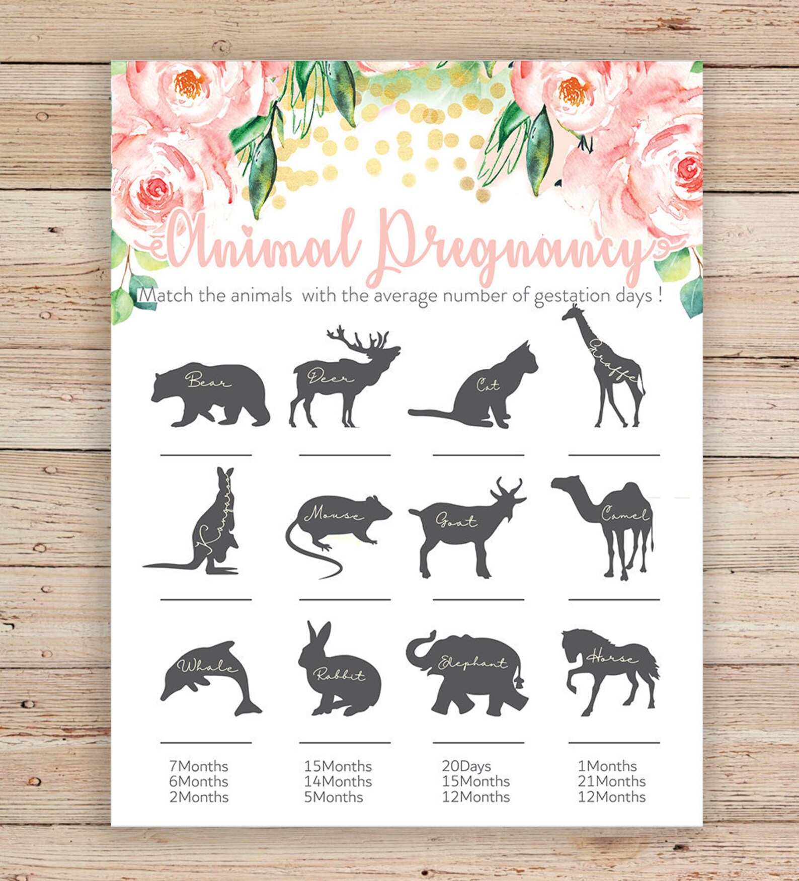 Animal Gestation Game Animal Pregnancy Game Printable Baby | Etsy