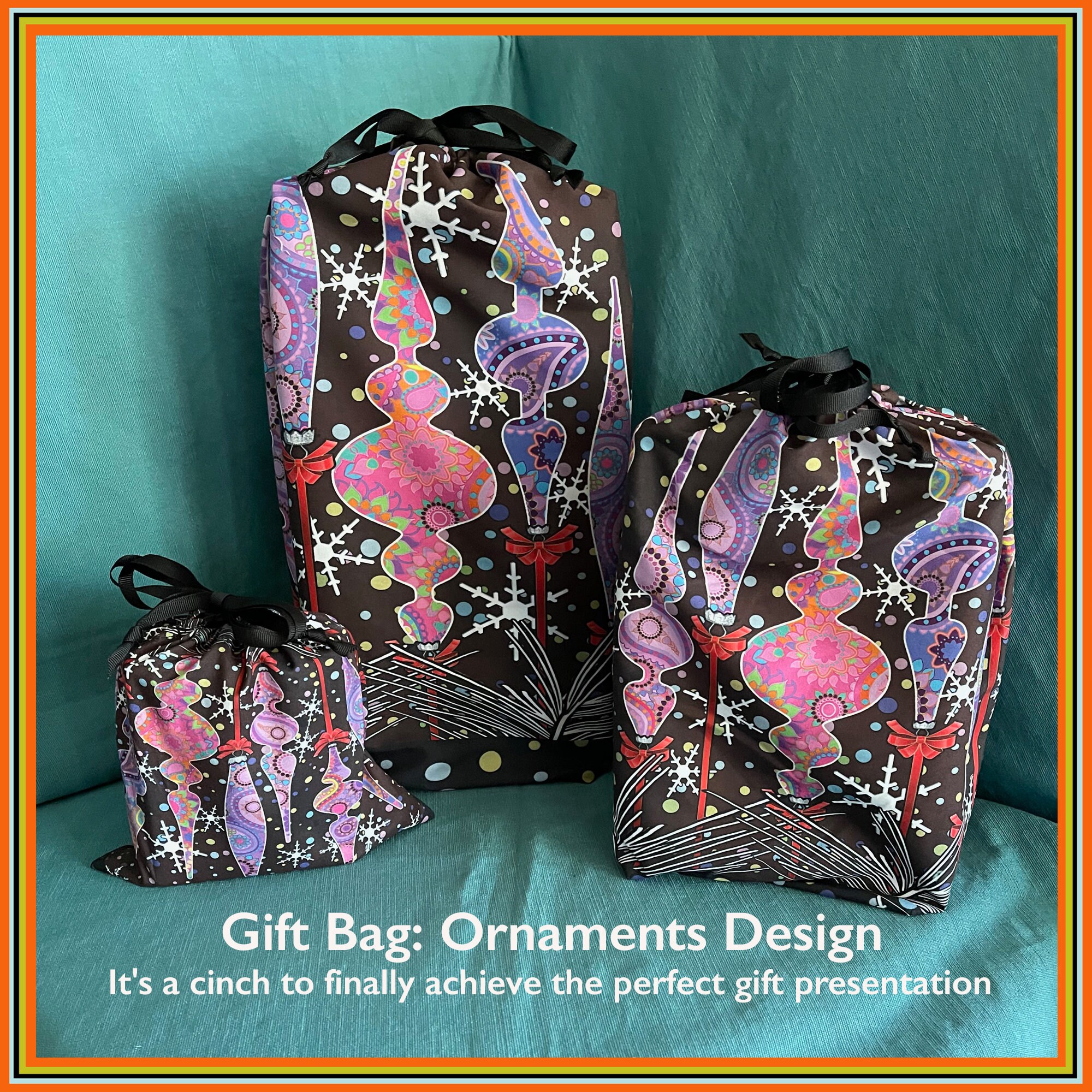 Gift Bag Fetch Design This three size set is printed on Silky Polyester It's a cinch to finally achieve the perfect gift presentation. Gift Bag Fetch Design This three size set is printed on Silky Polyester It's a cinch to finally achieve the perfect gift presentation.