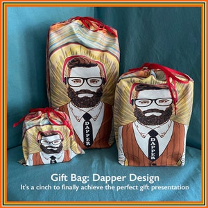 Gift Bag Fetch Design This three size set is printed on Silky Polyester It's a cinch to finally achieve the perfect gift presentation. Gift Bag Fetch Design This three size set is printed on Silky Polyester It's a cinch to finally achieve the perfect gift presentation.