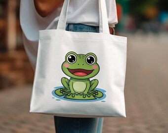Imágenes prediseñadas de ranas felices, animales de guardería en formato PNG (descarga digital)