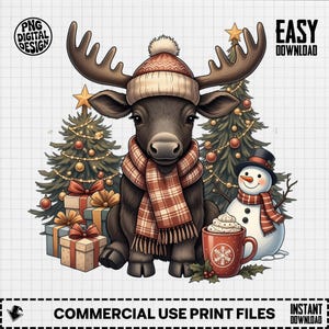 Christmas Moose PNG, Winter Moose Clipart, Holiday Png, Moose Png, Christmas Animal, Sublimation Png, Digital Download