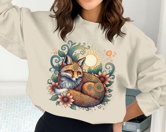 Floral Fox PNG: Boho Clipart, Sun & Flowers (Digital Download)