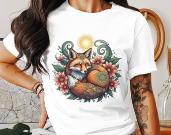 Floral Fox PNG: Boho Mandala Clipart for Sublimation (Digital Download)