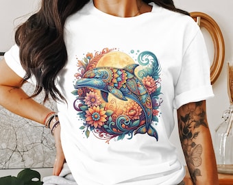 PNG de delfín floral: imágenes prediseñadas estilo boho para sublimación (descarga digital)