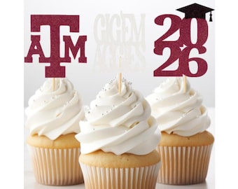 A&M Cupcake Toppers, AM Graduation, 2026 Graduation Cupcake Toppers, Cupcake Toppers, Graduation Cupcake Toppers,