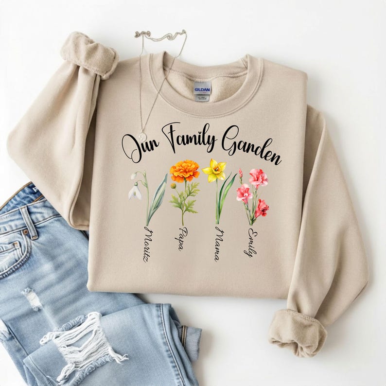 Personalisiertes Family Garden Sweatshirt | Geburtsblumen Familie | Birth Flower Sweatshirt | Mama Geschenk | Familien Pullover Bild 1