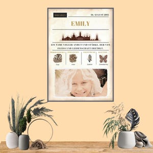 Individuelle Illustration, personalisiertes Foto, Krafttiere, Geburtsblumen, Sternzeichen, Tierkreiszeichen, Hochzeit, Meilensteine, Zeitung
