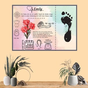 Individuelle Illustration, personalisiertes Foto, personalisiertes Portrait, Geburtsblumen, Sternzeichen, meilensteine, fußabdruck