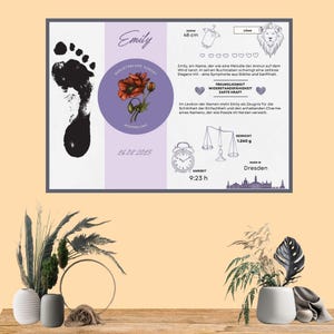 Individuelle Illustration, personalisiertes Foto, personalisiertes Portrait, Geburtsblumen, Sternzeichen, meilensteine, fußabdruck