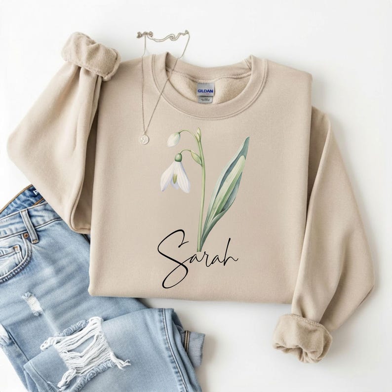 Personalisiertes Mama Sweatshirt | Geburtsblumen Pullover | Geburtsblume Januar Schneeglöckchen | Personalisierter Mom Hoodie Bild 1