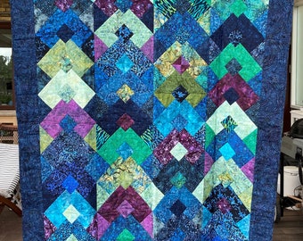 Édredon fait main en batik JAMBOREE BLEU --- Taille 57*69&quot; (144*175 cm)