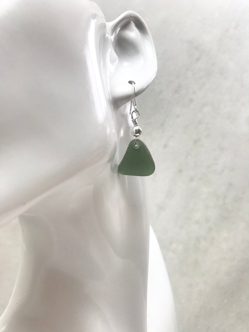 Handmade green sea glass and sterling silver earrings recycled jewellery eco gift gift for her boho surf style beach jewellery