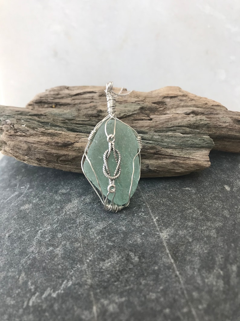 Sea glass pendant with sterling silver