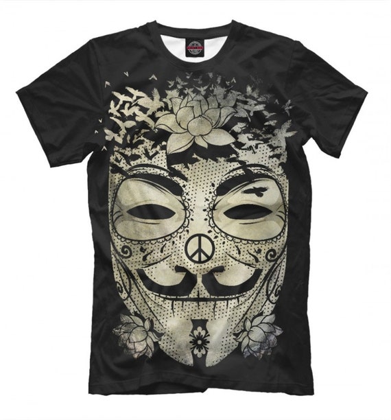 UNISEX V FOR VENDETTA PATTERN VITAGE CLOTHING ANONYMOUS MASK T-SHIRT