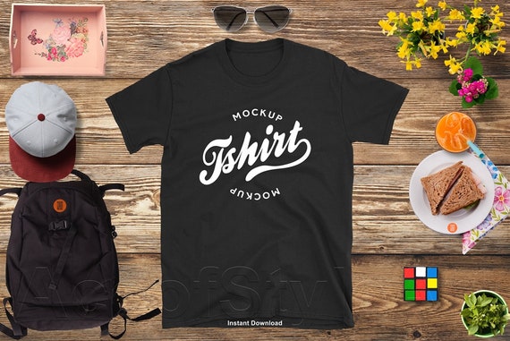Tshirt Mockup Color Black Gildan 64000 Wood Plank Bg Shirt Etsy