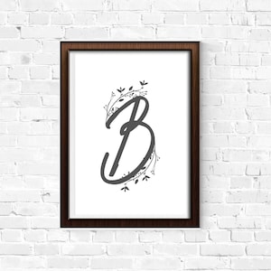 Gray Vine B Initial | Printable Letter | Printable Wall Art | Letter B | Home Decor | Typography | Digital Art  | Instant Download