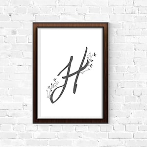 Gray Vine H Initial | Printable Letter | Printable Wall Art | Letter H | Home Decor | Typography | Digital Art  | Instant Download