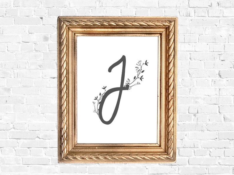 Gray Vine J Initial Printable Letter Printable Wall Art Letter J Home