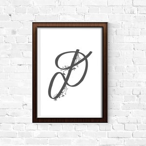 Inicial Cinza Vine D | Carta para impressão | Arte de parede para impressão | Letra D | Decoração de Casa | Tipografia | Arte Digital | Download instantâneo